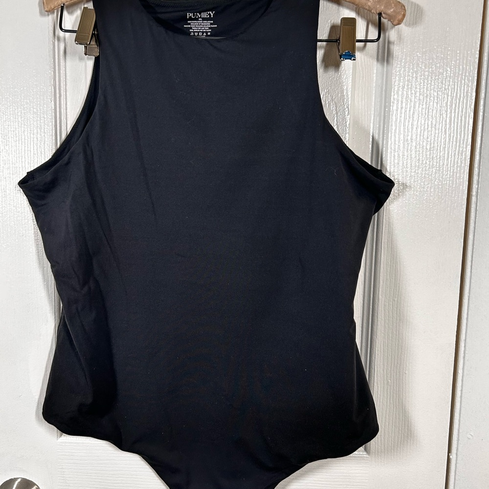 PUMIEY Women’s Black High Neck Sleeveless Bodysuit 2XL Stretch Thong Capsule - Picture 8 of 9